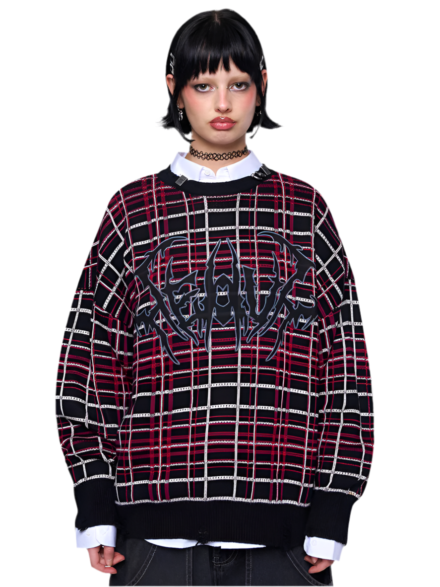 Crewneck Minga London Heavy Plaid Sweater Red